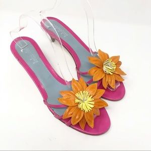 LAMBERTSON TRUEX Hot Pink Flower Kitten Heel Mules